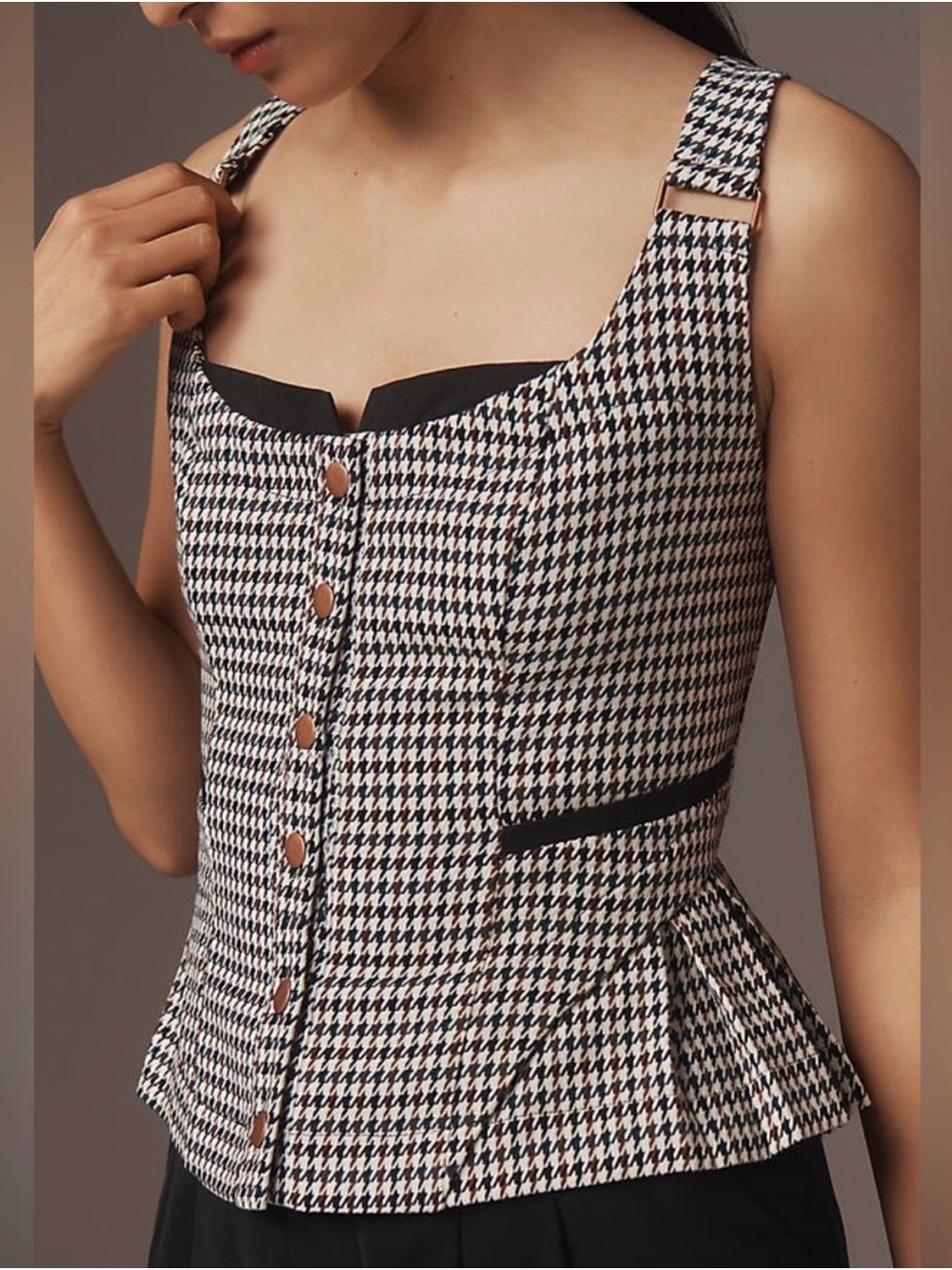 Maeve Anthropologie Black & White Houndstooth Tank